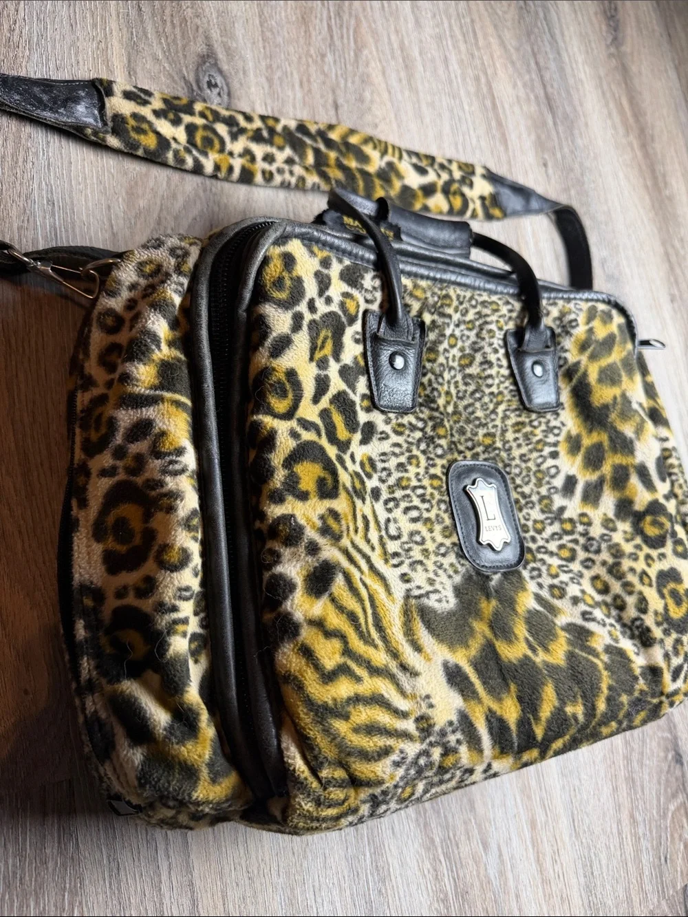 Rare Vintage Levy’s Leather Leopard Print Travel Messenger Bag